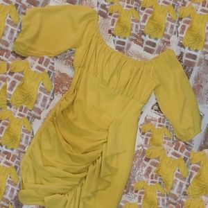 Small 2/3 Mustard Yellow Ruffeled Mini Dress